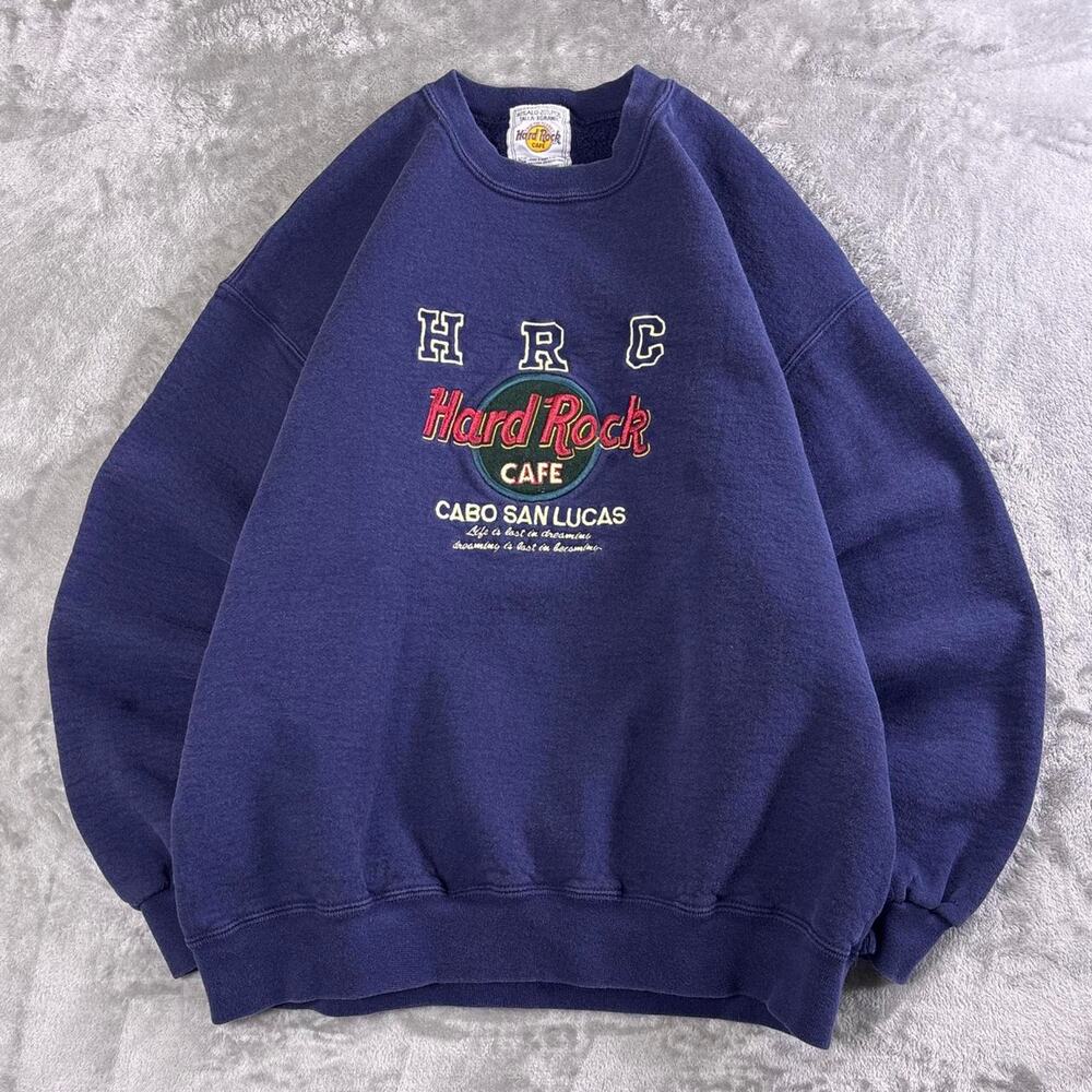 Vintage Hard Rock Cafe Cabo San Lucas Sweatshirt Men XL Blue Embroidered 90s Y2K